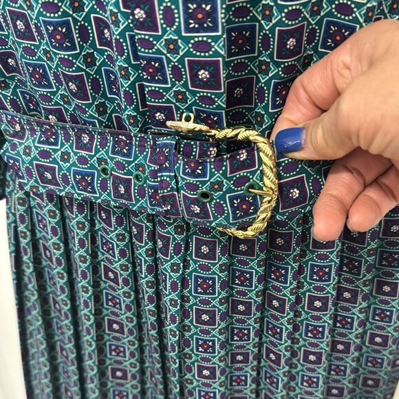 BRELI Original Vintage Elegant Blue Patterned Dress - Picture 5 of 9